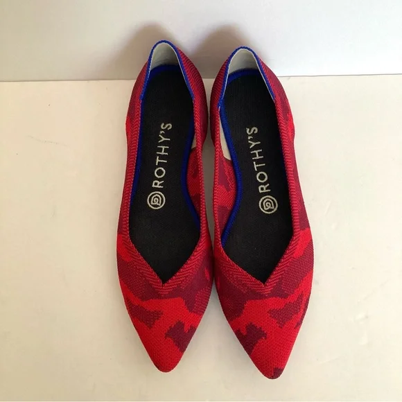 Rothy’s Red Camo Knit Point Toe Slip On Ballet Flat Shoes Size 8 - Picture 8 of 12